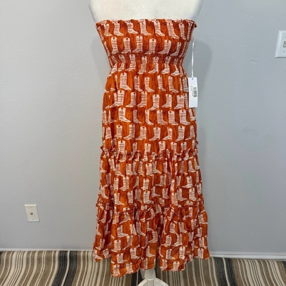 J. Marie Dixie Midi Skirt Dress Cowboy Boots Smocked UT Longhorns Burnt Orange S